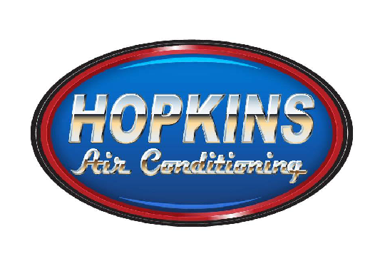 A blue and red sign that says hopkins air conditioning.